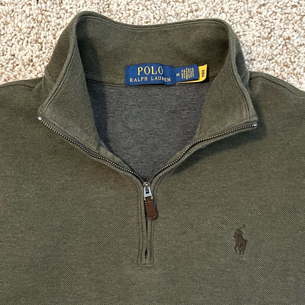 Polo Ralph Lauren Olive 1/4 Zip Mock Neck Double Knit Pullover Sweater - Picture 6 of 9